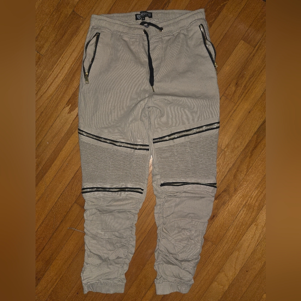 Men's Beige Jogger Pants with Black Accents